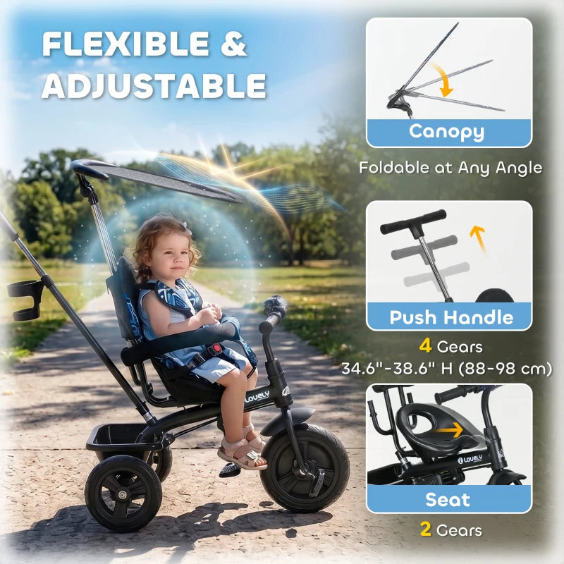 Tricycle 6-en-1 pour enfants, bleu marine