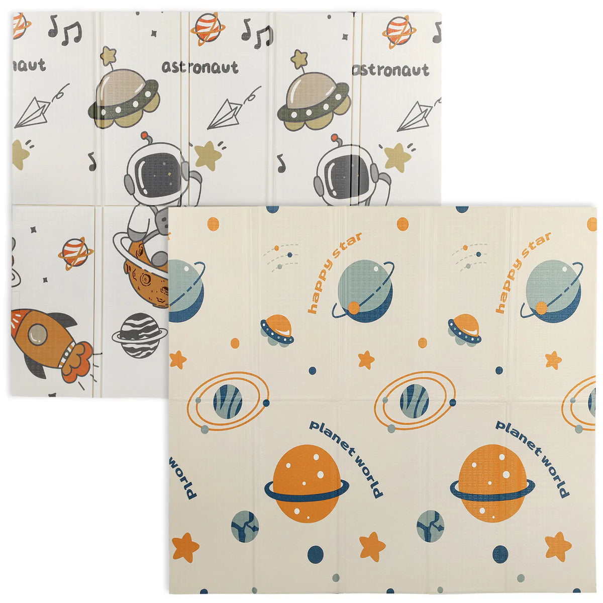 Tapis de sol pliable pour bébé, 195 x 175 cm, thème astronaute et planètes, idéal pour ramper et explorer le monde.
