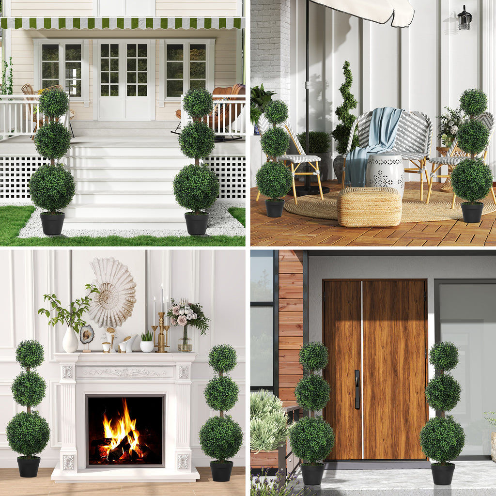 Lot de 2 arbres artificiels de 101,6 cm (40 po), topiaires en buis avec pot, pour l'intérieur et l'extérieur, bureau à domicile, salon, vert