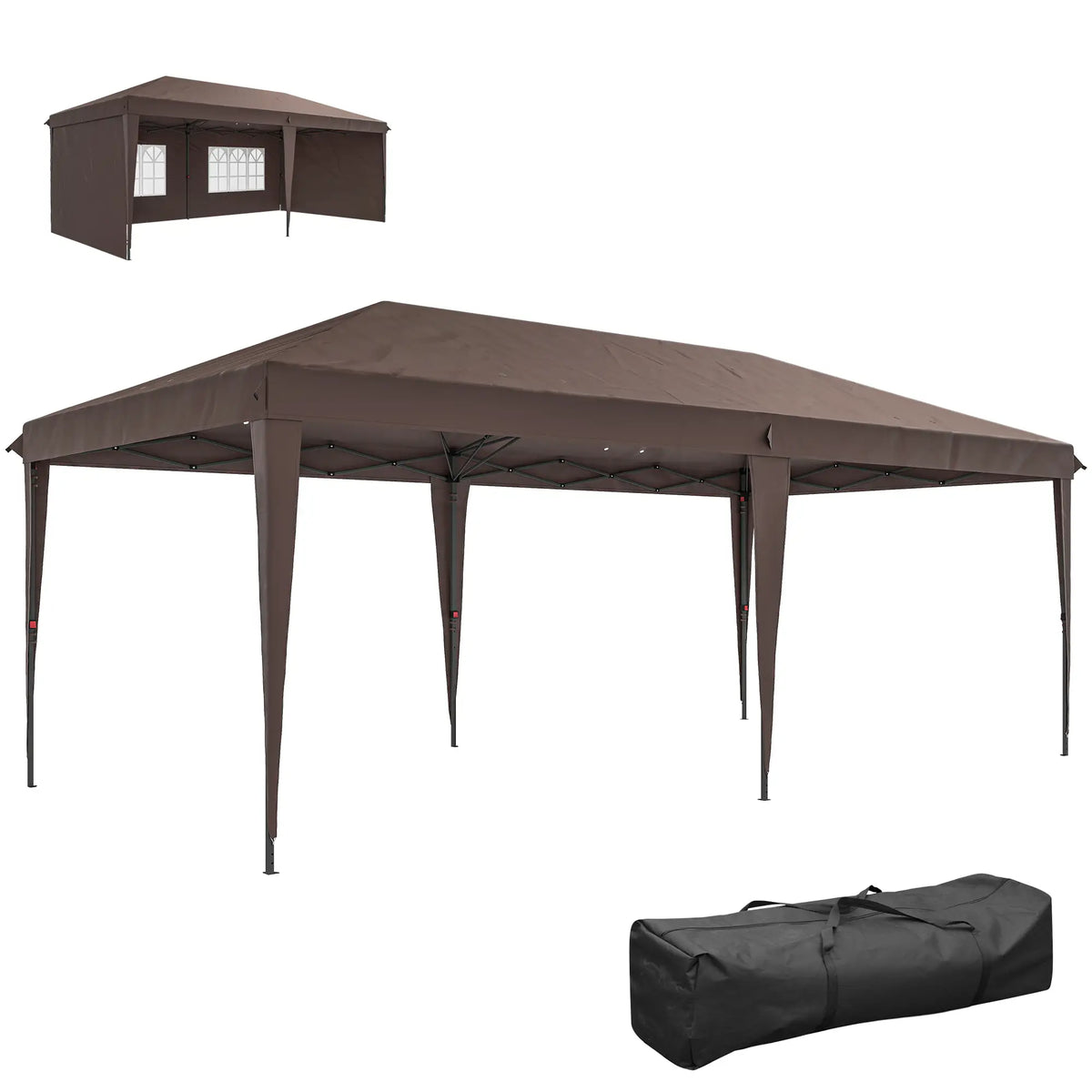 Tente pliante d'extérieur 3 x 6 m avec sac de transport, couleur café