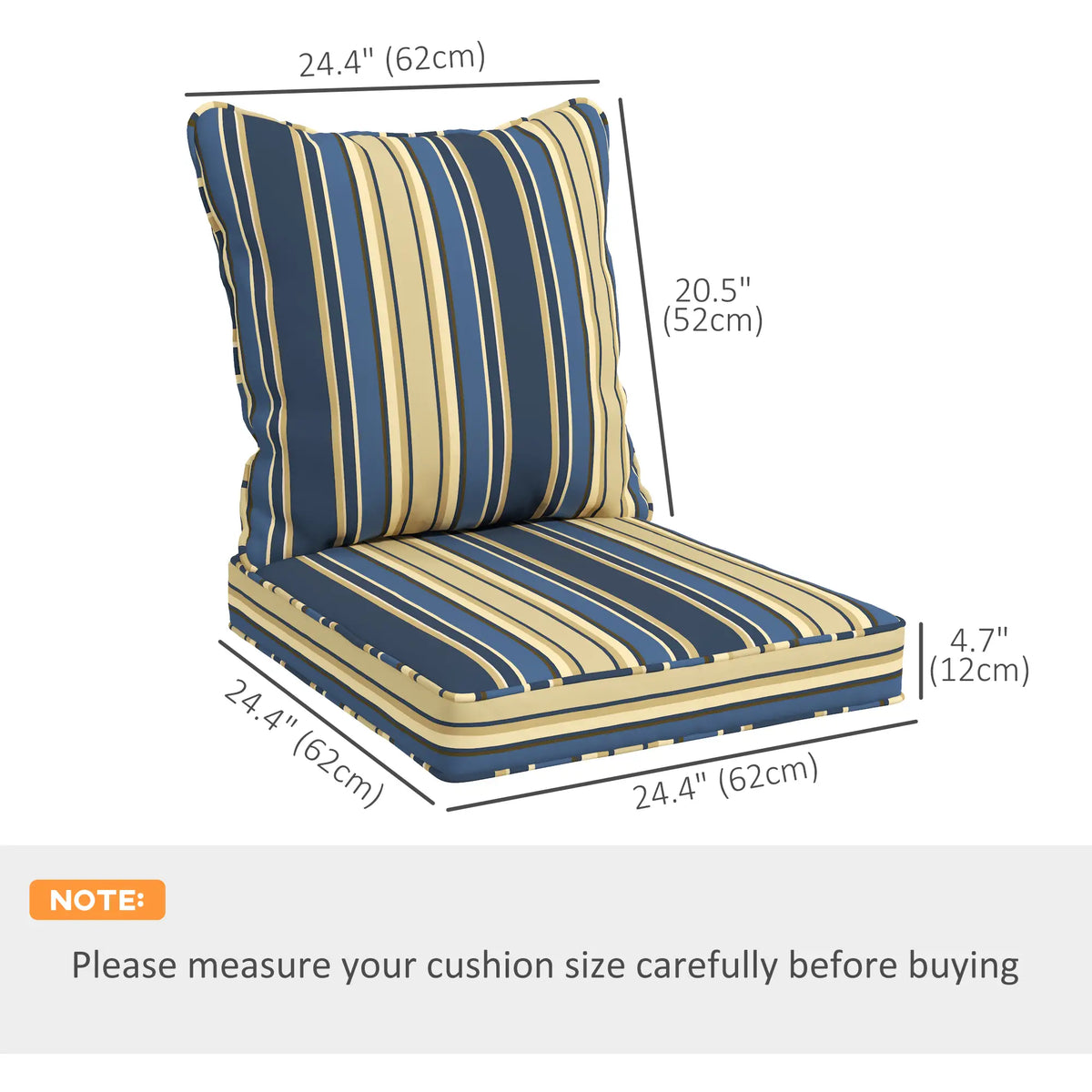 Ensemble de 2 coussins de rechange pour siège et dossier , pour chaises de patio intérieures et extérieures, bleu