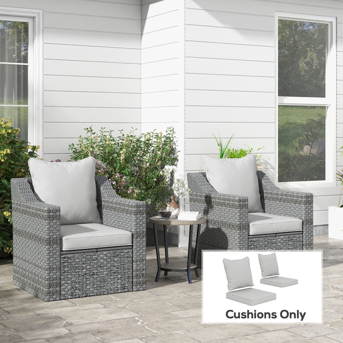 Ensemble de 2 coussins de rechange pour siège et dossier, pour chaises de patio intérieures et extérieures, gris clair
