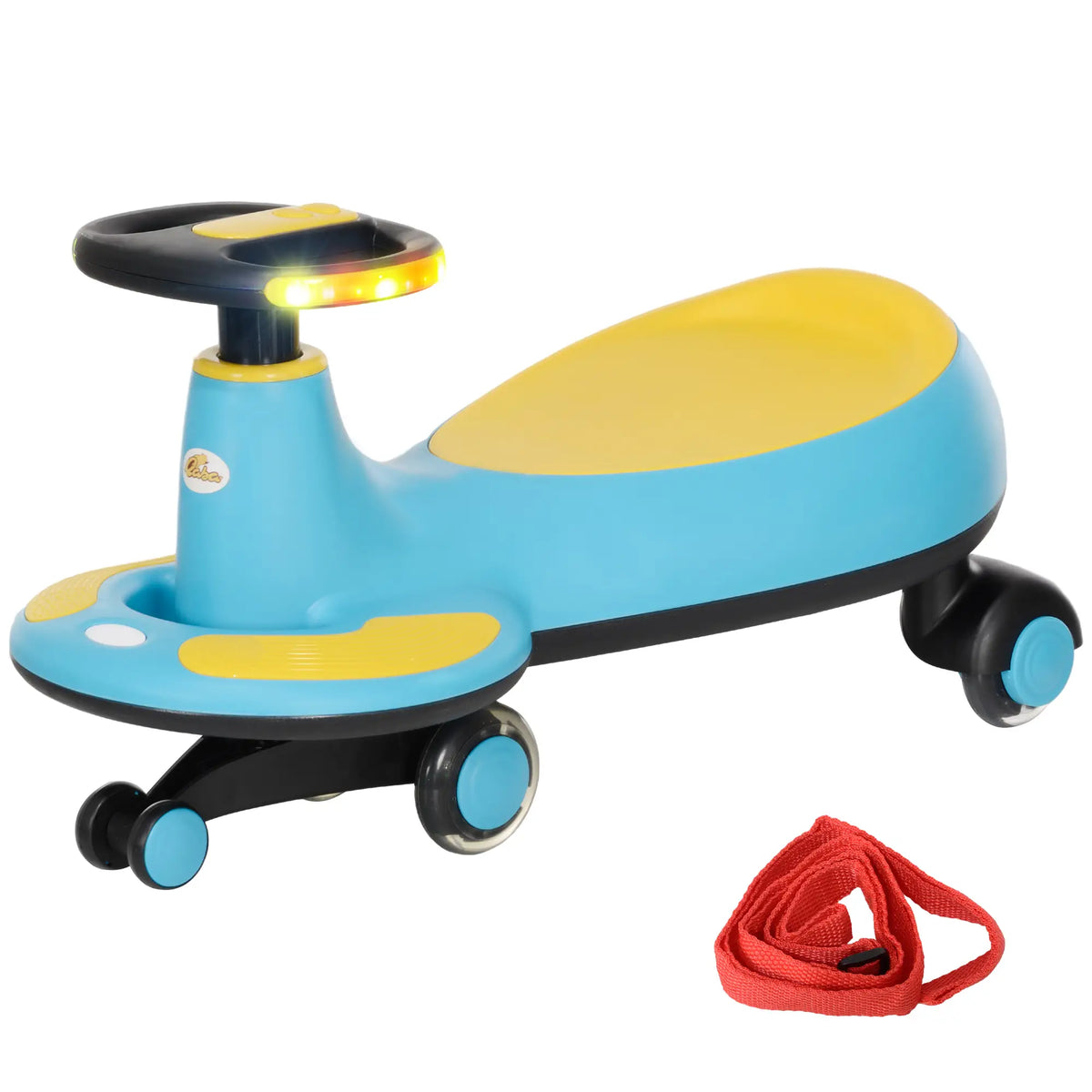 Voiture à bascule Kids avec corde de traction pour parents, musique, lumière, bleue