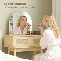 Coiffeuse avec miroir et 2 tiroirs, bois naturel