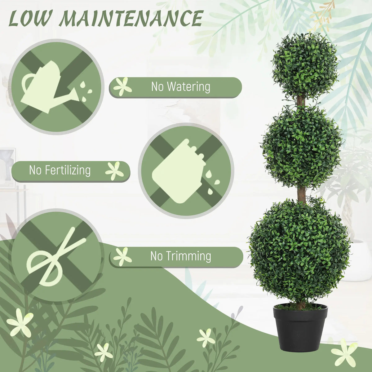 Lot de 2 arbres artificiels de 101,6 cm (40 po), topiaires en buis avec pot, pour l'intérieur et l'extérieur, bureau à domicile, salon, vert