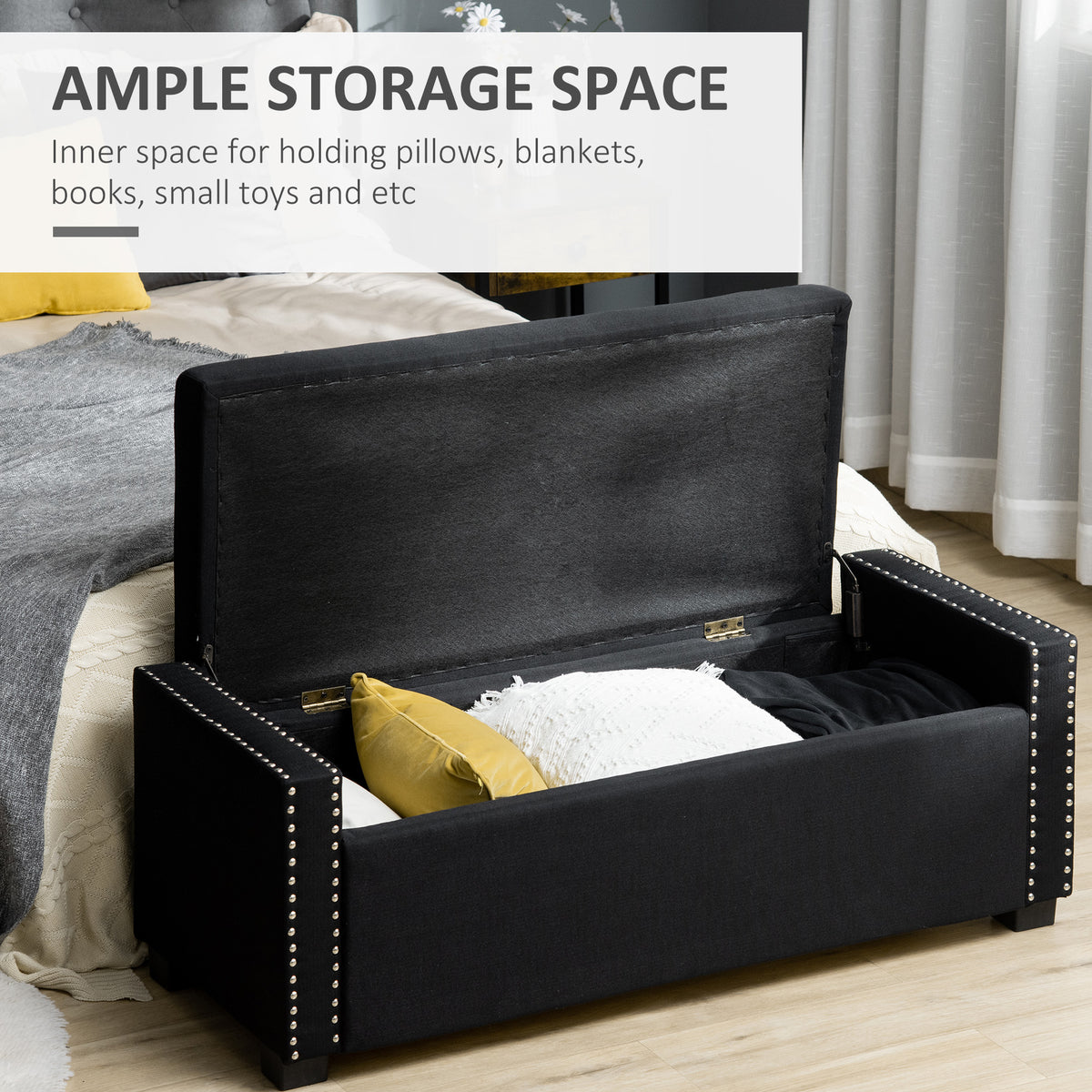 Banc de rangement rembourré gris foncé
