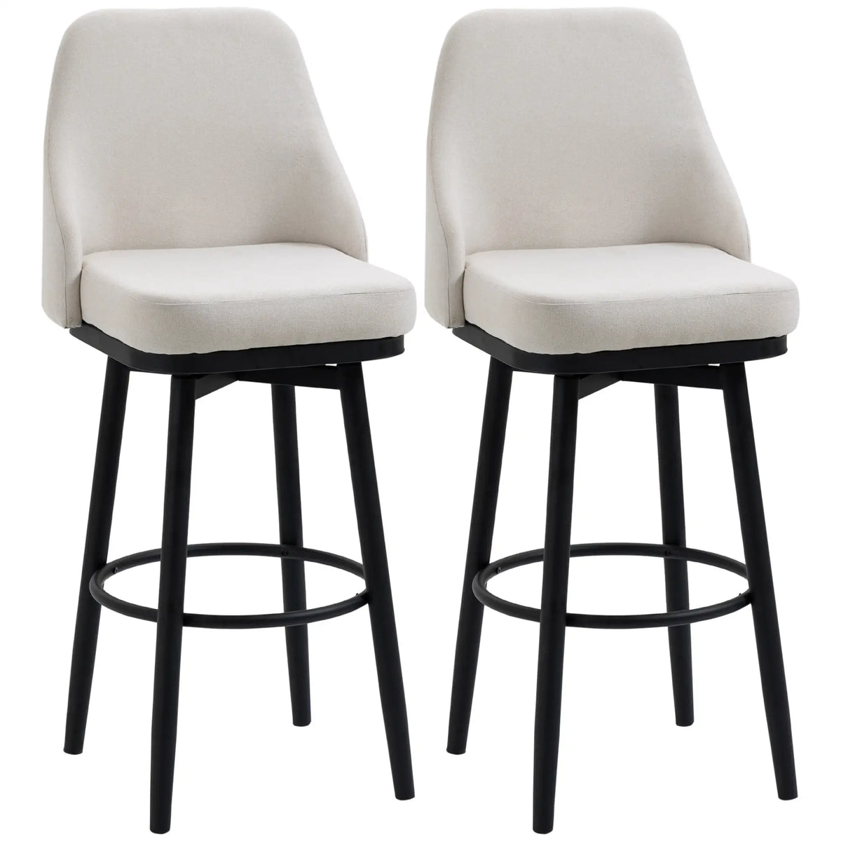 Ensemble de 2 tabourets de bar extra hauts, tabourets de bar pivotants à 360° au design moderne, chaises de salle à manger avec repose-pieds et pieds en acier, blanc crème