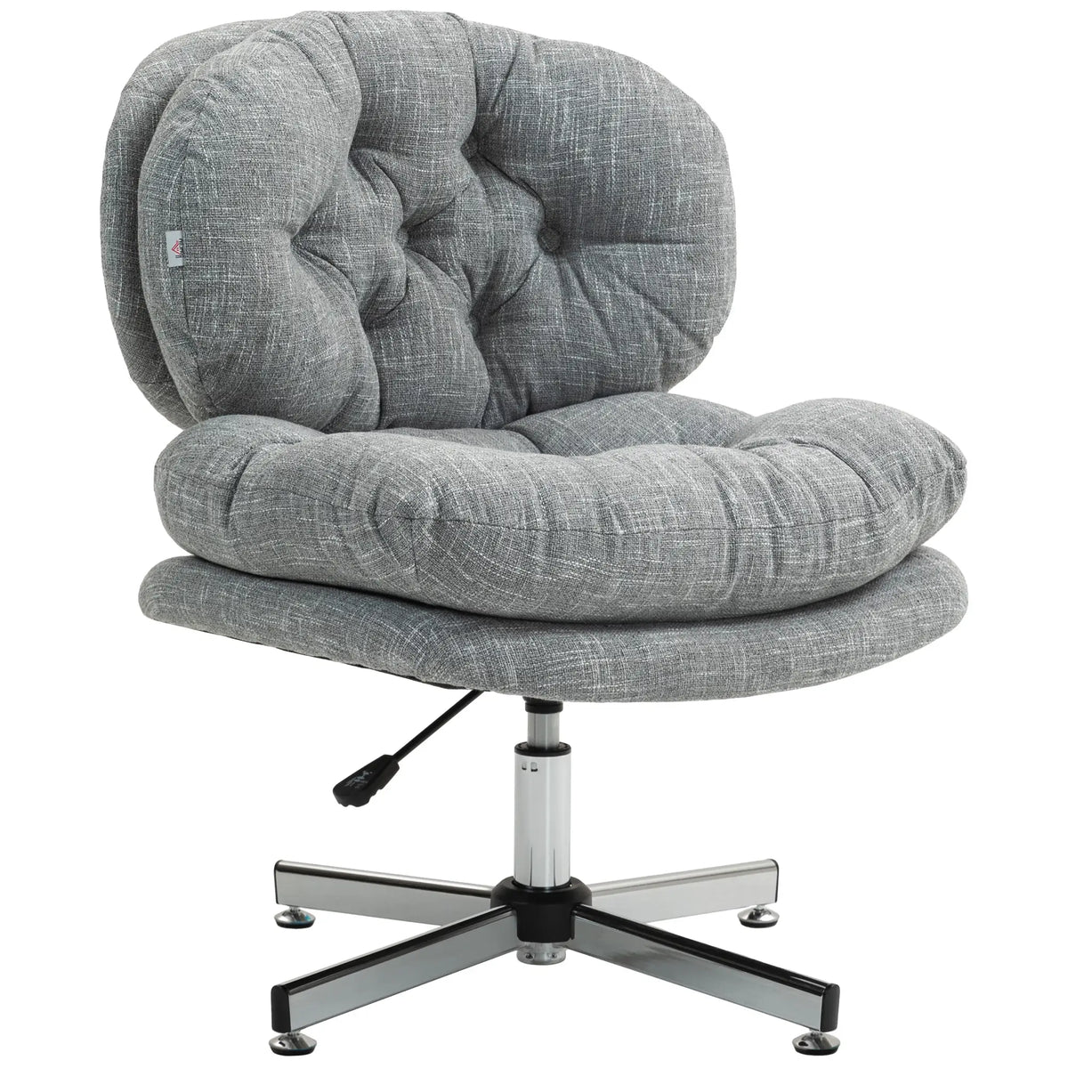Chaise de bureau, sans accoudoirs, avec assise rembourrée large et hauteur réglable, grise.