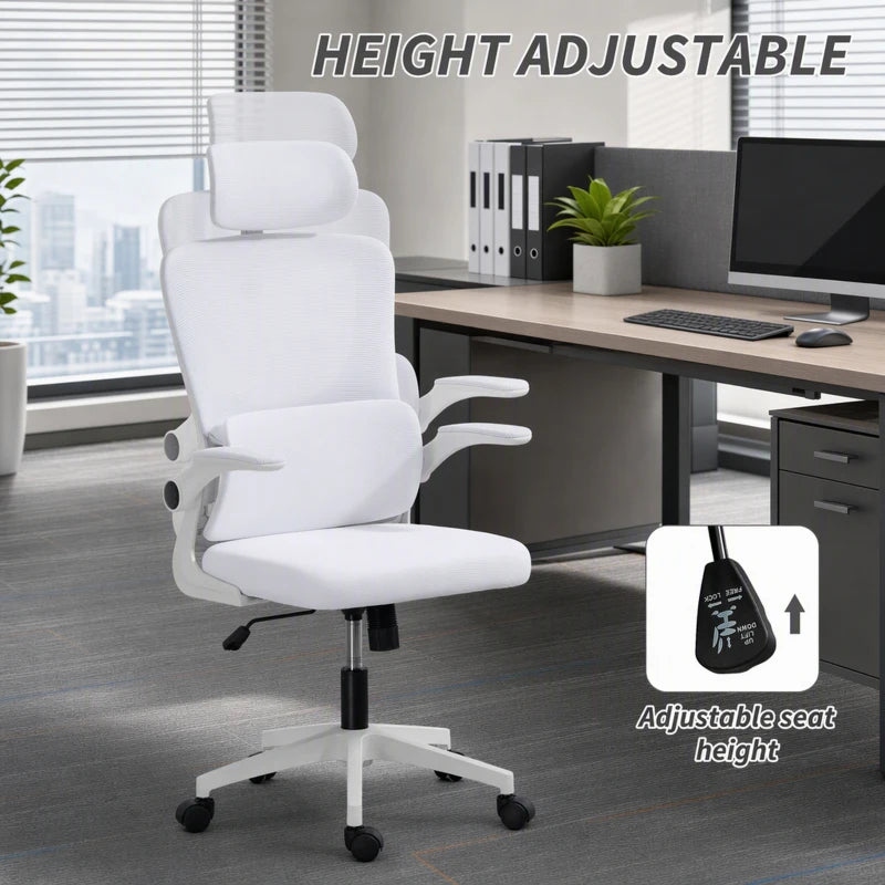 Chaise de bureau ergonomique en maille, blanc crème