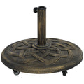 Pied de parasol rond  avec roulettes, support de parasol en résine de 20 kg, compatible avec les mâts de parasol de 3,3 cm, 3,8 cm et 4,8 cm, couleur bronze.