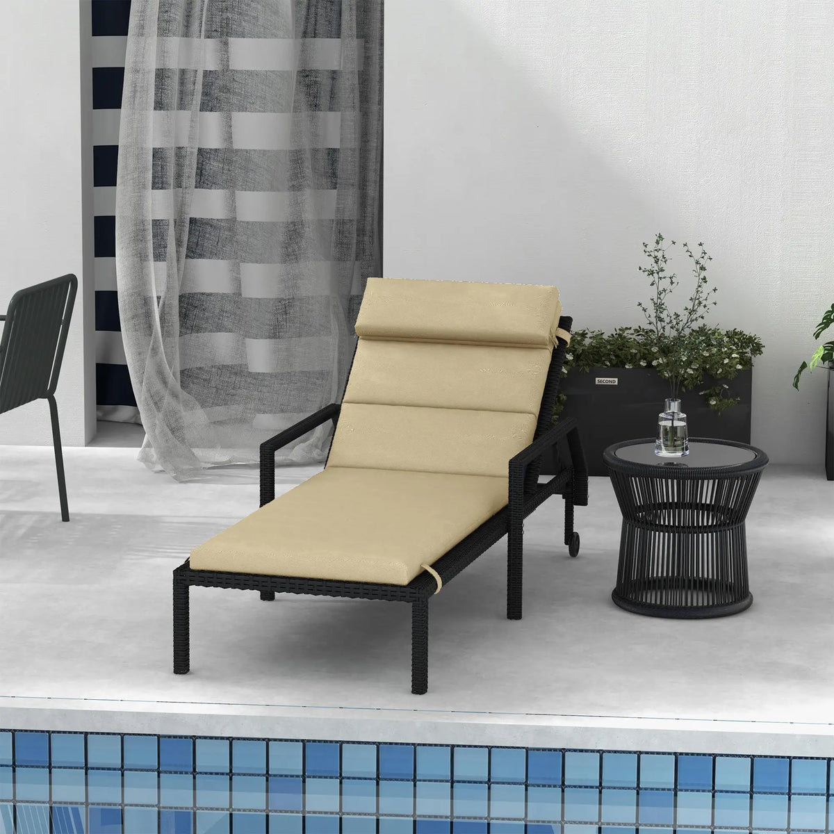 Coussins de rechange pour chaise longue de jardin avec appui-tête et attaches, beige
