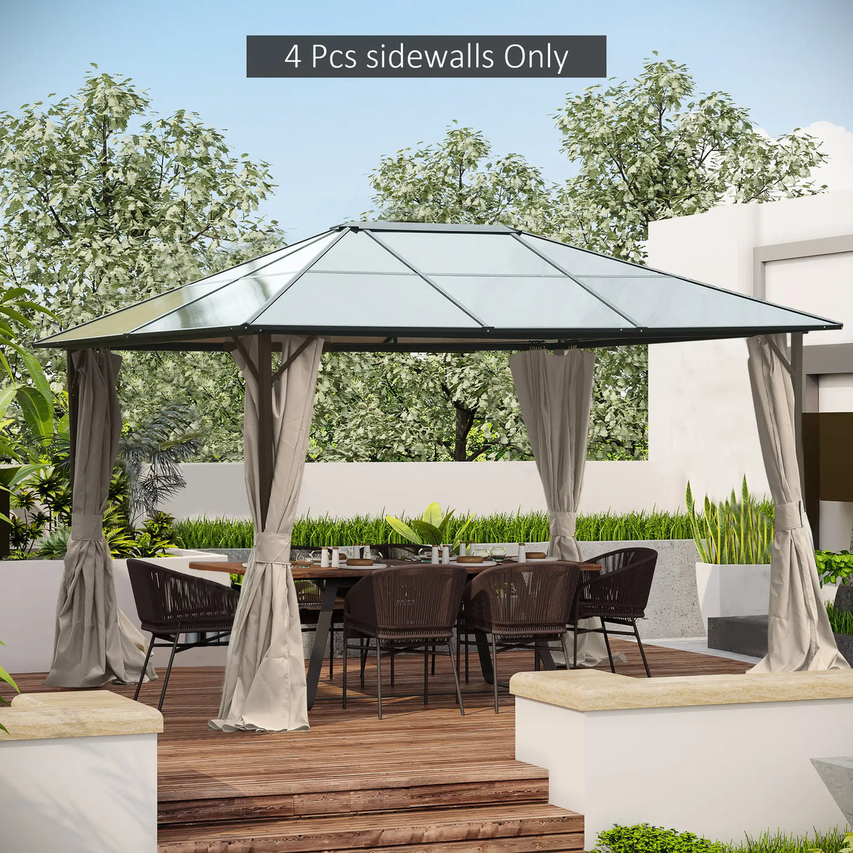 Rideaux de gazebo, rideau de remplacement universel pour intimité, 3 m x 3,6 m, 4 panneaux latéraux avec crochets/anneaux en C, beige