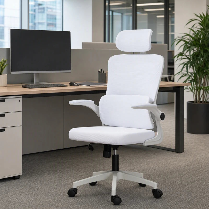 Chaise de bureau ergonomique en maille, blanc crème