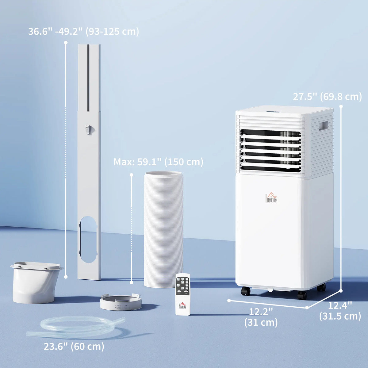 Climatiseur portable 10 000 BTU avec mode ventilateur et déshumidificateur, silencieux, avec télécommande et minuterie 24 h, blanc.