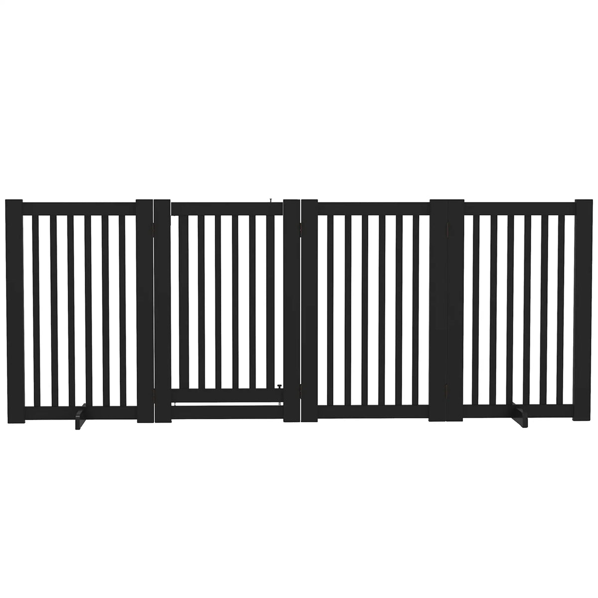 Barrière pour animaux de compagnie à 4 panneaux en bois autoportante avec porte ouvrante, noire