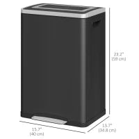 Poubelle 2 x 5,3 gal en acier inoxydable, noire