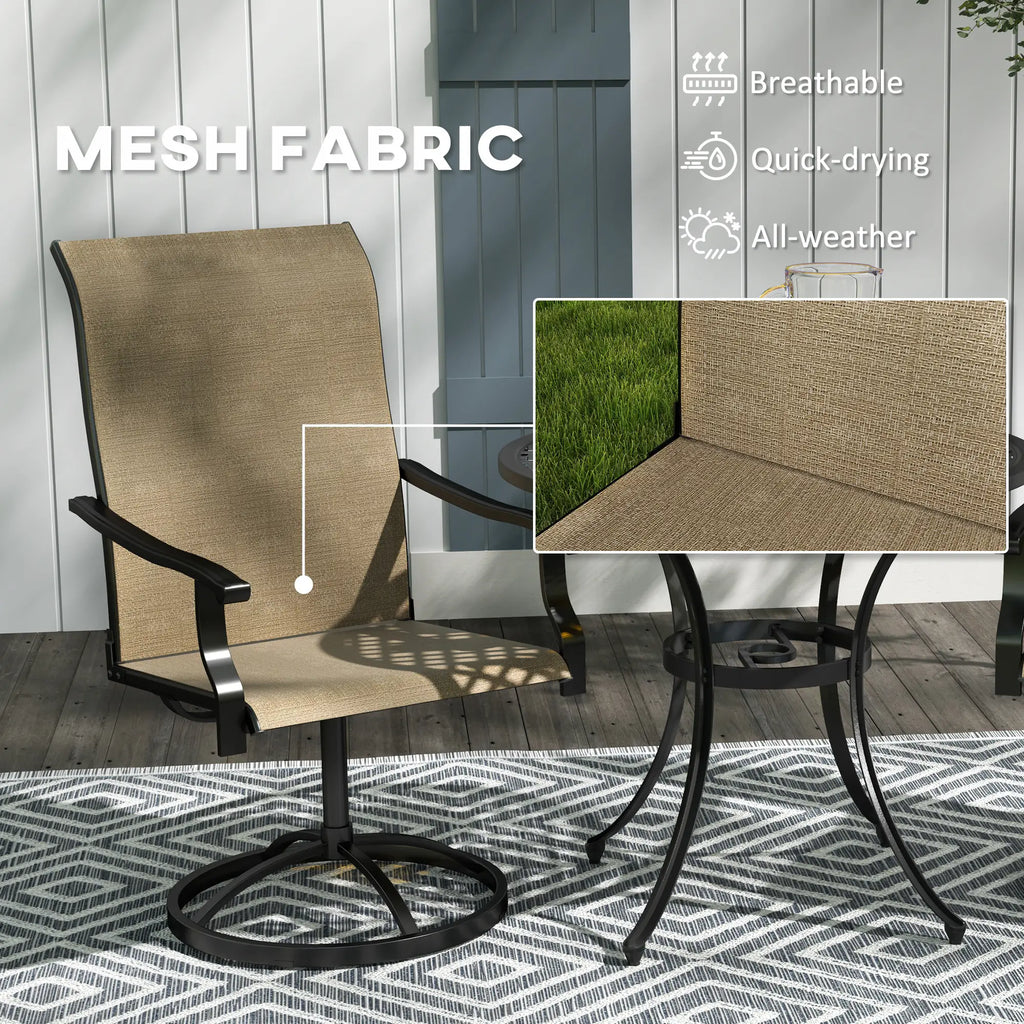 Ensemble de 2 chaises de salle à manger pivotantes d'extérieur, dossier haut et assise en maille résistante aux intempéries, pour terrasse, jardin ou piscine, marron