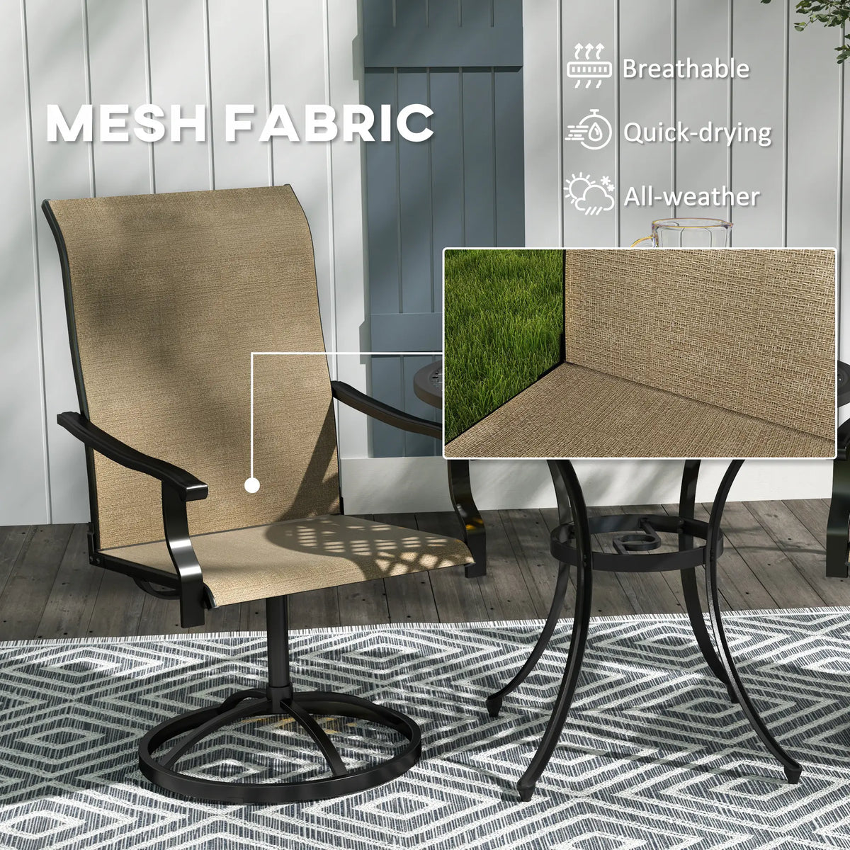 Ensemble de 2 chaises de salle à manger pivotantes d'extérieur, dossier haut et assise en maille résistante aux intempéries, pour terrasse, jardin ou piscine, marron