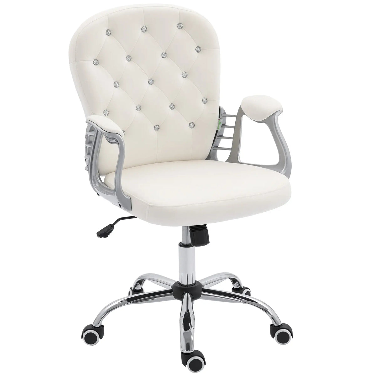 Chaise de bureau avec hauteur réglable et dossier capitonné, blanc crème