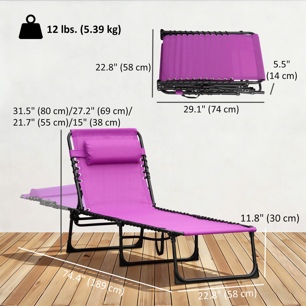 Chaise longue pliante violette