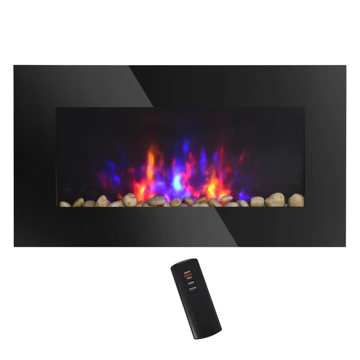 Cheminée murale, cheminée électrique moderne de 72,4 cm (28,5 pouces) avec effet de flamme LED breveté et 9 couleurs, noire