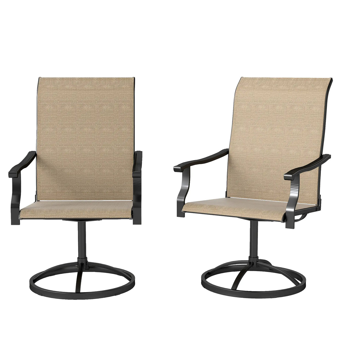 Ensemble de 2 chaises de salle à manger pivotantes d'extérieur, dossier haut et assise en maille résistante aux intempéries, pour terrasse, jardin ou piscine, marron