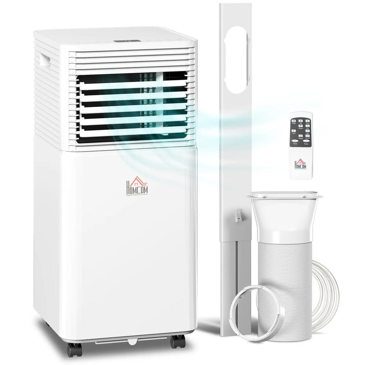Climatiseur portable 10 000 BTU avec mode ventilateur et déshumidificateur, silencieux, avec télécommande et minuterie 24 h, blanc.