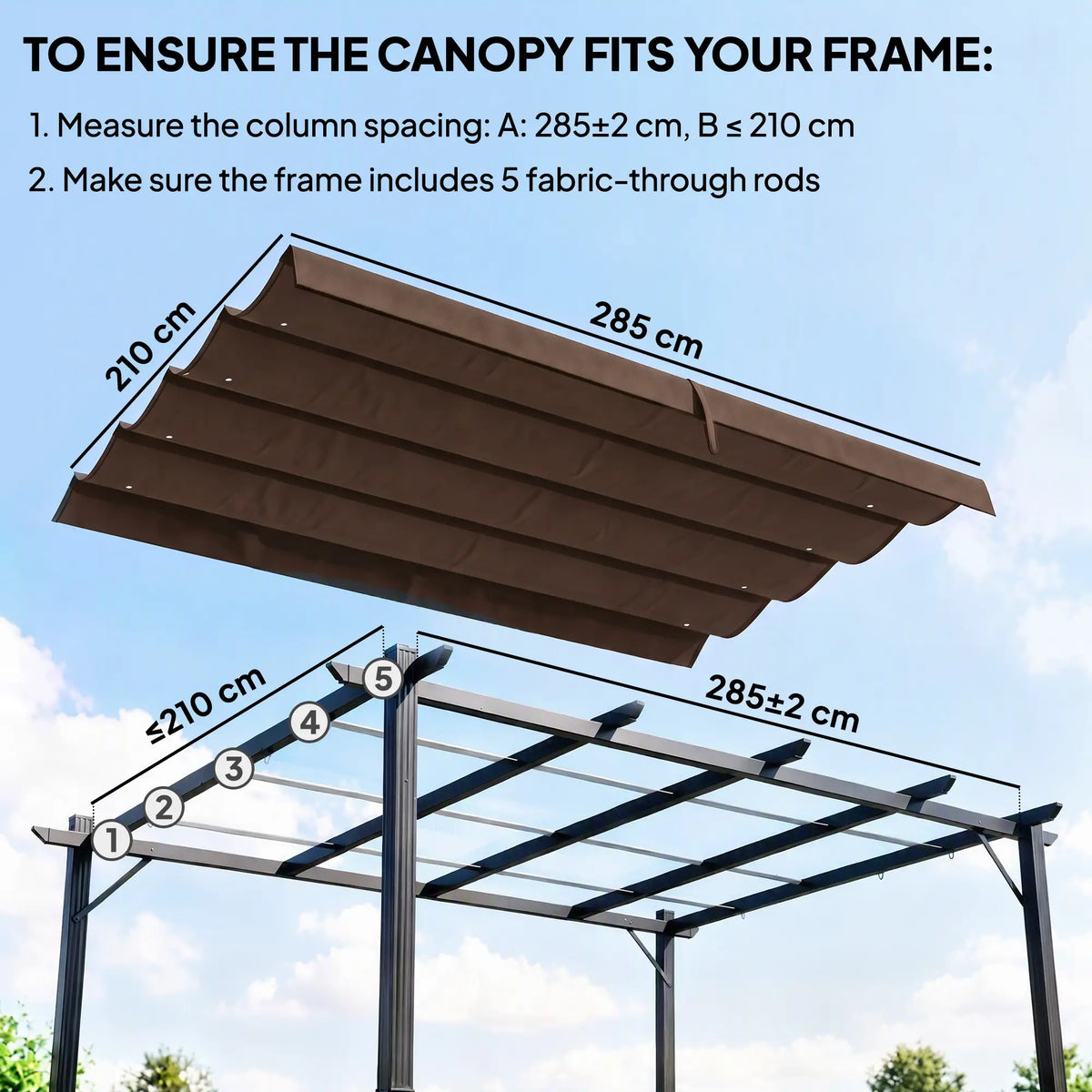 Toile de rechange rétractable 2,44 m x 2,87 m, compatible avec les structures de 2,13 m x 3,05 m, protection UV30+ (toit seul), couleur café.