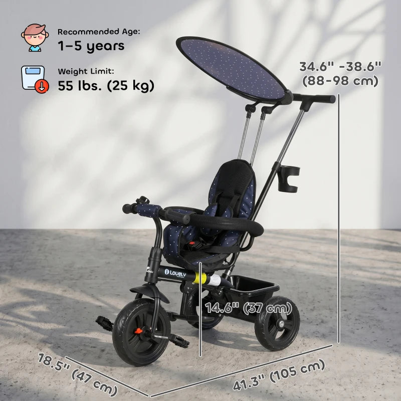 Tricycle 6-en-1 pour enfants, bleu marine