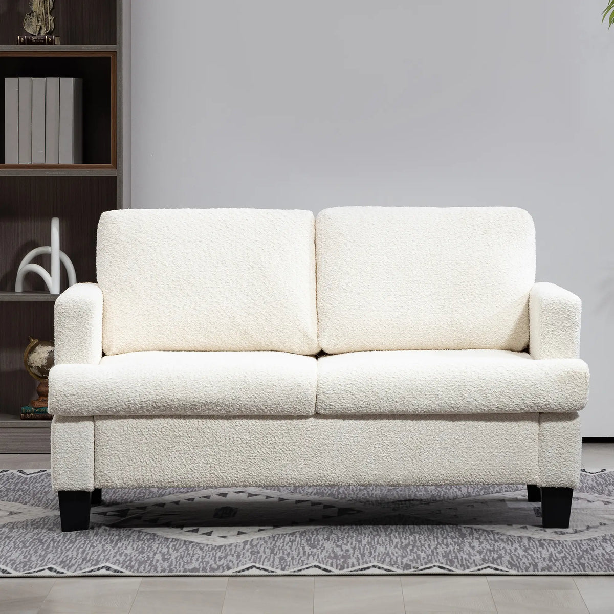Canapé 2 places 138 cm (54,3 po) avec coussins amovibles, petit canapé avec structure en bois pour salon, blanc crème
