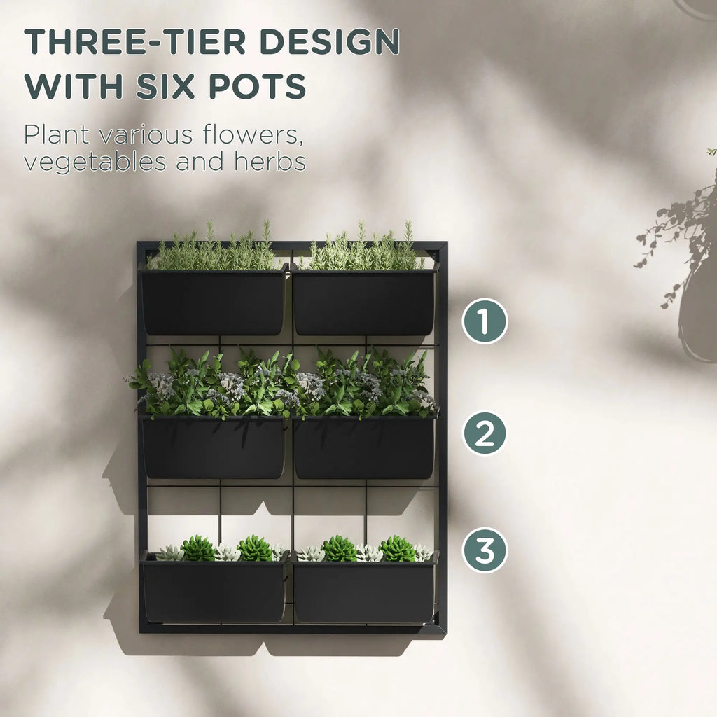 Jardinière murale à 3 niveaux avec 6 pots pour une utilisation intérieure et extérieure, support pour plantes suspendues, jardinière murale à drainage automatique