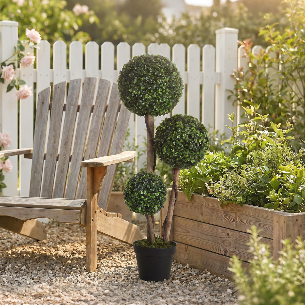 Plante artificielle en pot de 89 cm (35 pouces), buis artificiel topiaire, arbre à trois boules pour intérieur et extérieur, vert foncé