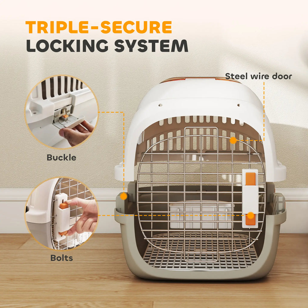 Cage de transport rigide pour animaux de compagnie, niche en plastique pour petits chiens et chats, cage portable avec porte en fil d'acier