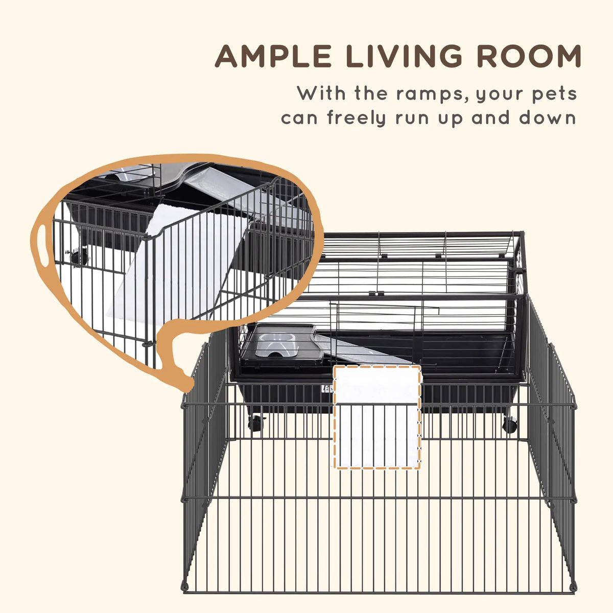 Cage pour cobayes avec parc pliable et amovible, cage à roulettes pour lapins, chinchillas, hérissons et lapins, habitat pour petits animaux avec biberon et mangeoire à foin, 87,6 cm x 128,3 cm x 55,9 cm