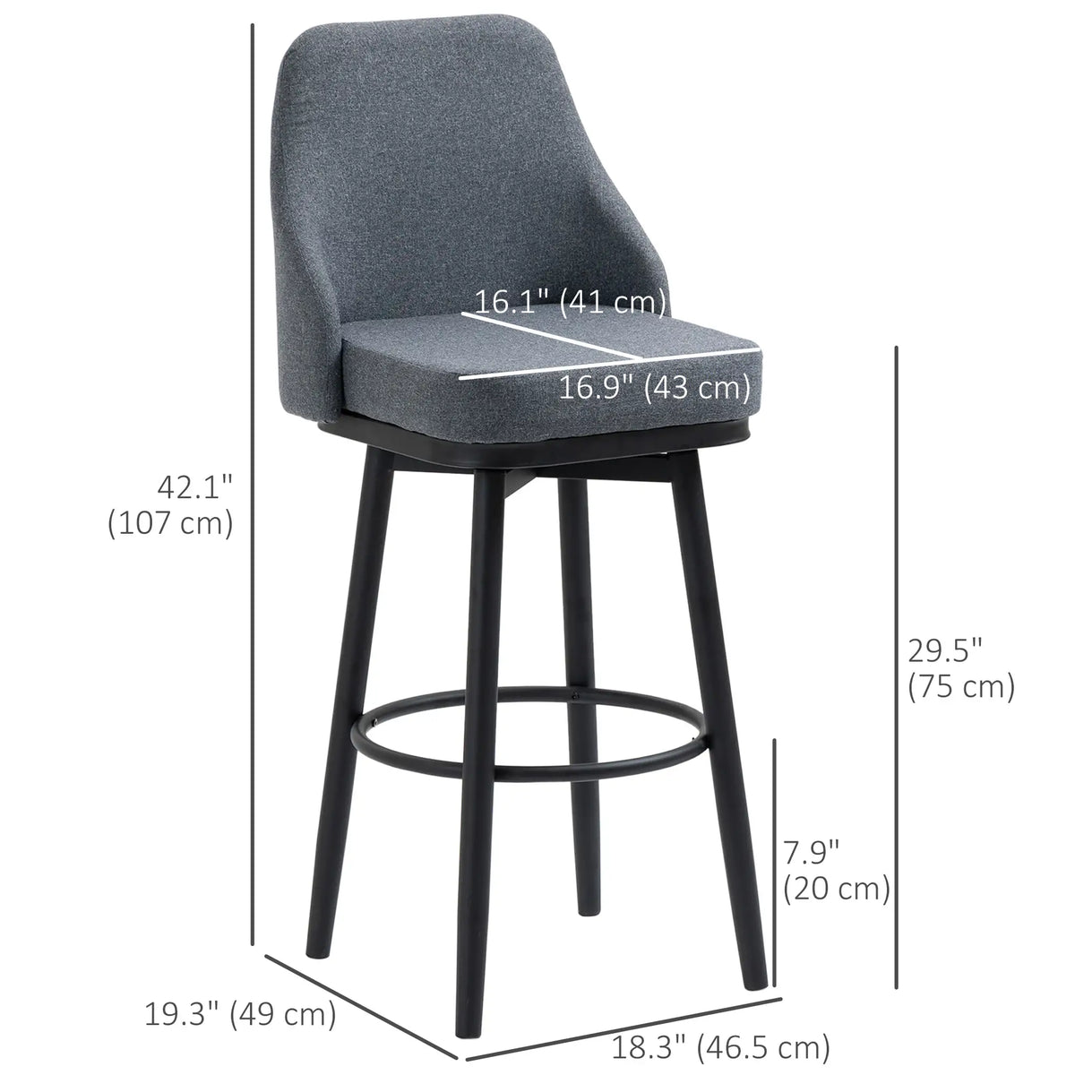 Ensemble de 2 tabourets de bar extra hauts, tabourets de bar modernes pivotants à 360° avec pieds en acier et repose-pieds, gris anthracite