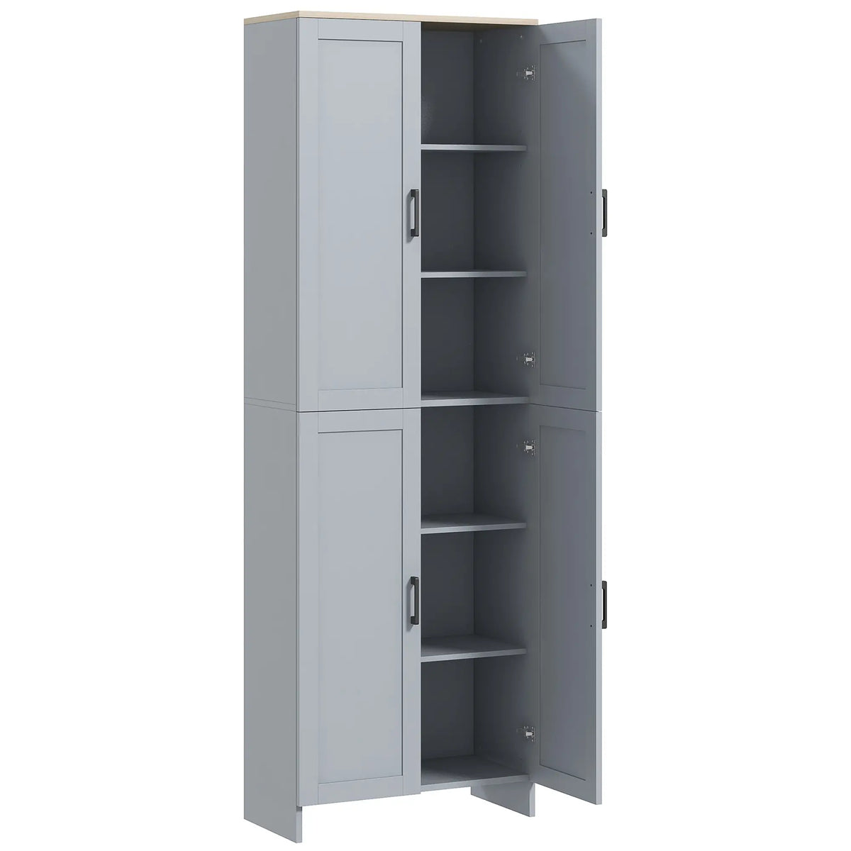 Armoire de cuisine 67" à 4 portes, meuble de rangement autoportant avec étagères réglables, gris