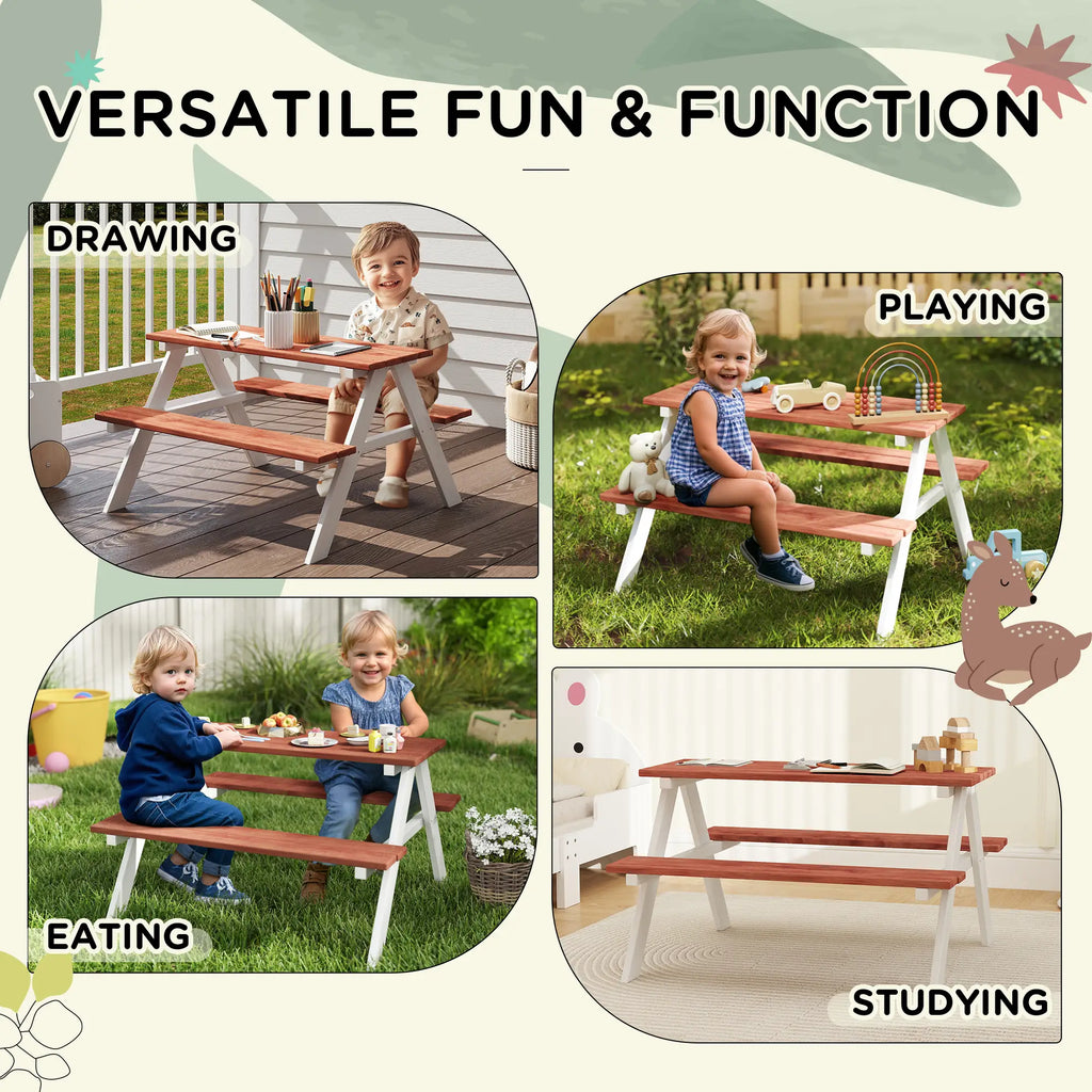 Ensemble de table et bancs de pique-nique en bois pour 4 enfants de 3 à 8 ans, Kids Outdoor Table, montage facile, bois naturel