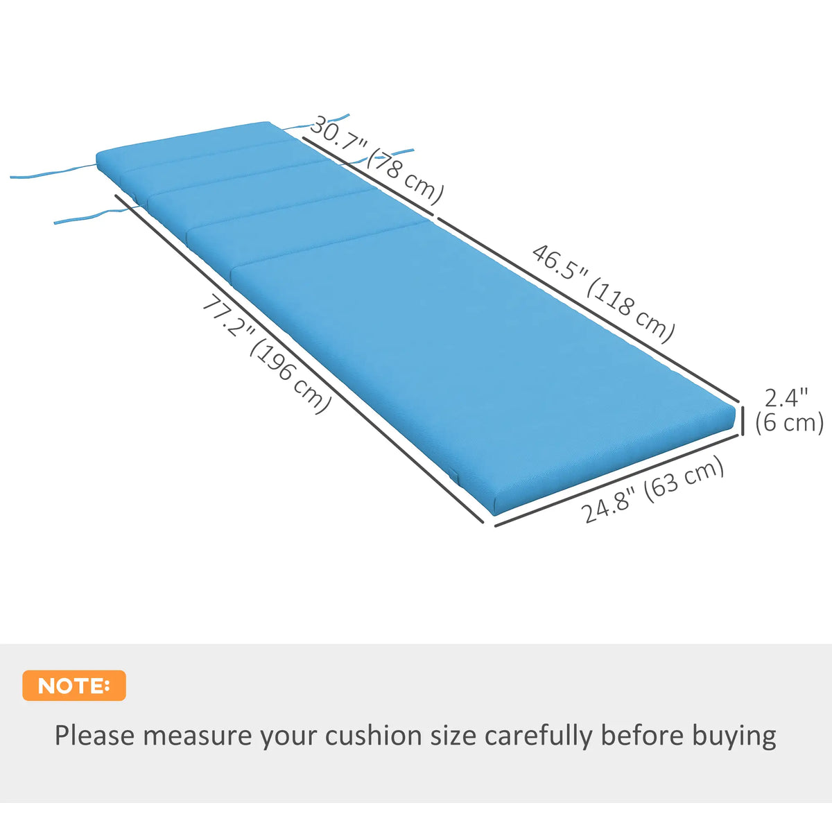 Coussins de rechange pour chaise longue de patio, avec appui-tête et attaches, turquoise