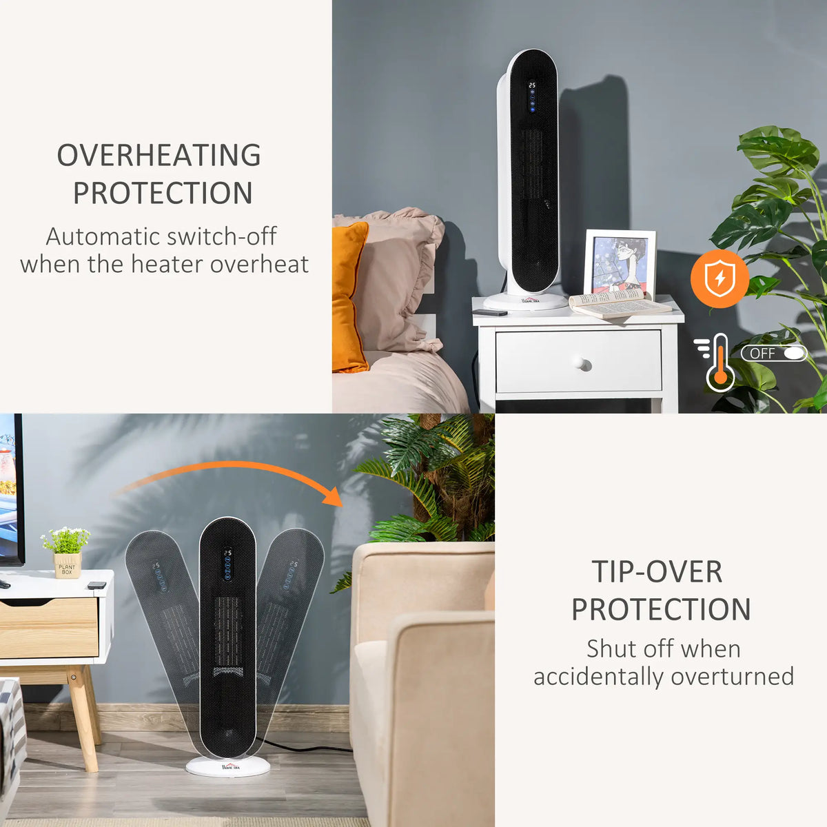 Chauffage d'appoint céramique , radiateur tour d'intérieur avec oscillation à 45°, télécommande, minuterie 24 h, protection anti-basculement et contre la surchauffe, 1500 W/1000 W