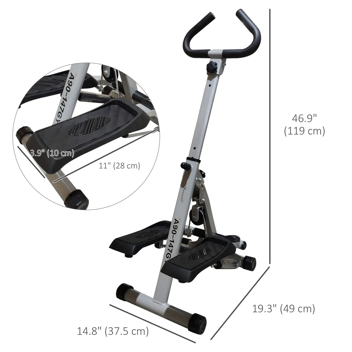 Stepper réglable en hauteur, appareil de fitness avec guidon et écran LCD, noir