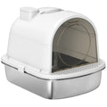 Bac à litière fermé en acier inoxydable, bac à litière en métal pour chat avec pelle, sac désodorisant, poignée, facile à nettoyer