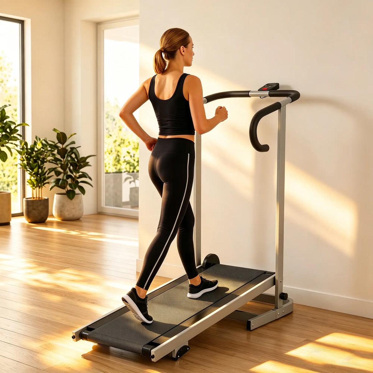 Tapis de marche avec inclinaison de 16,5 %, pliable, avec écran LCD et barre de maintien pour la maison, non électrique