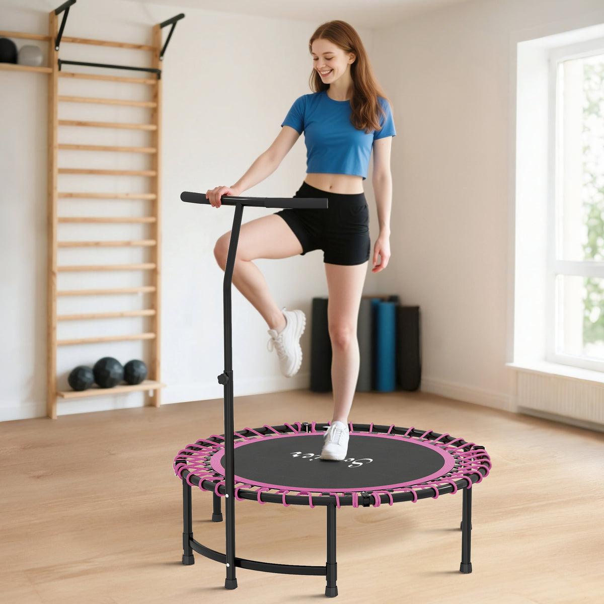 Mini trampoline 45" pour adultes, pliable et avec poignée réglable.