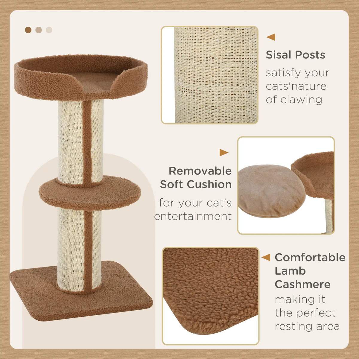 Arbre à chat avec griffoir en sisal, panier, coussin et perchoir, 45,7 x 45,7 x 91,4 cm, marron