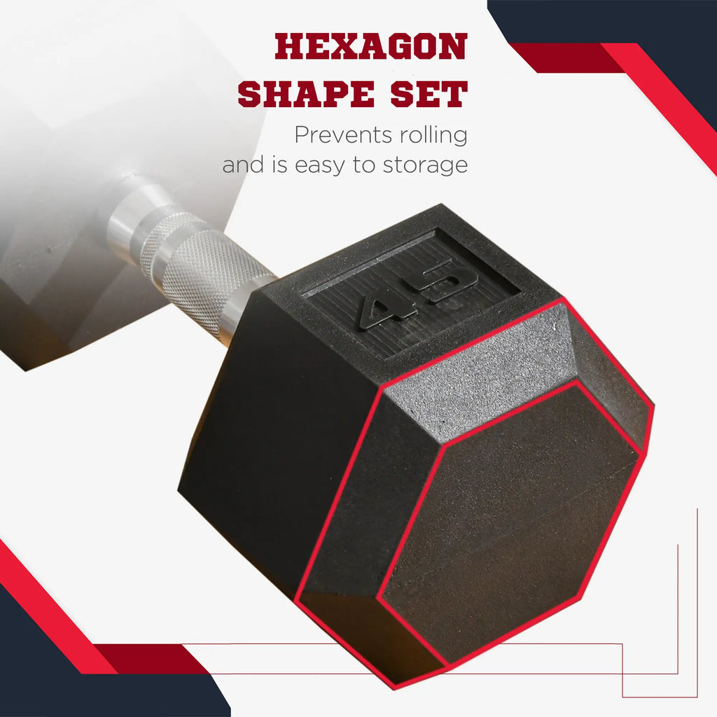 Haltère hexagonale en caoutchouc 45 lbs, poids pour l'entraînement physique à domicile, au bureau ou en salle de sport, noire