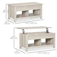 Table basse relevable avec rangement, effet chêne