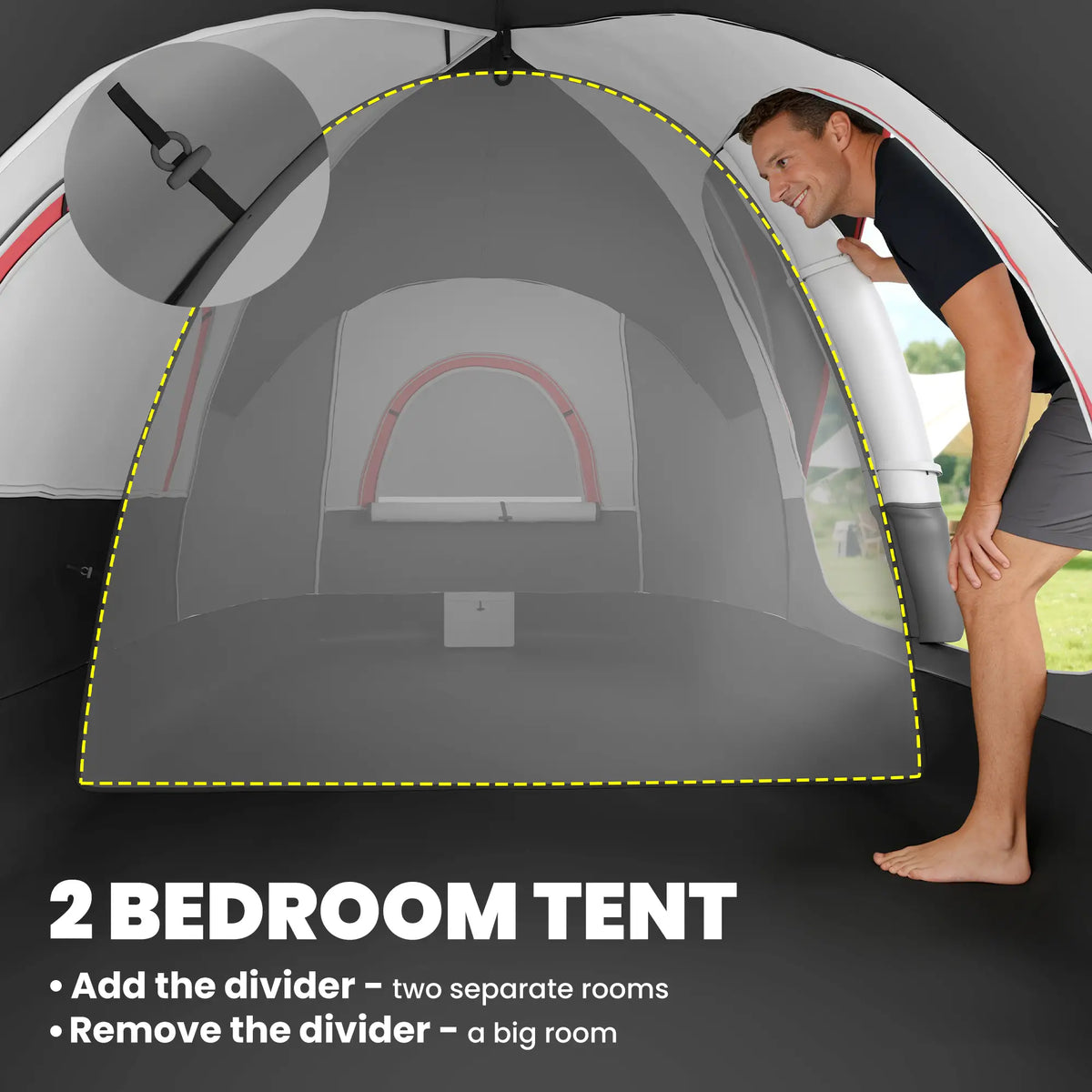Tente de camping pour 6 personnes avec double-toit imperméable 2000 mm et sac de transport, idéale pour la pêche, la randonnée et les festivals, gris foncé.