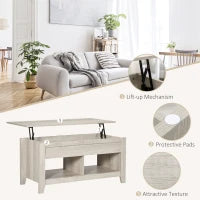 Table basse relevable avec rangement, effet chêne