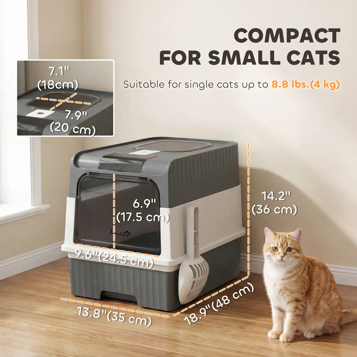 Bac à litière pour chat avec couvercle, bac fermé avec tiroir amovible, pelle, 2 sacs désodorisants, gris