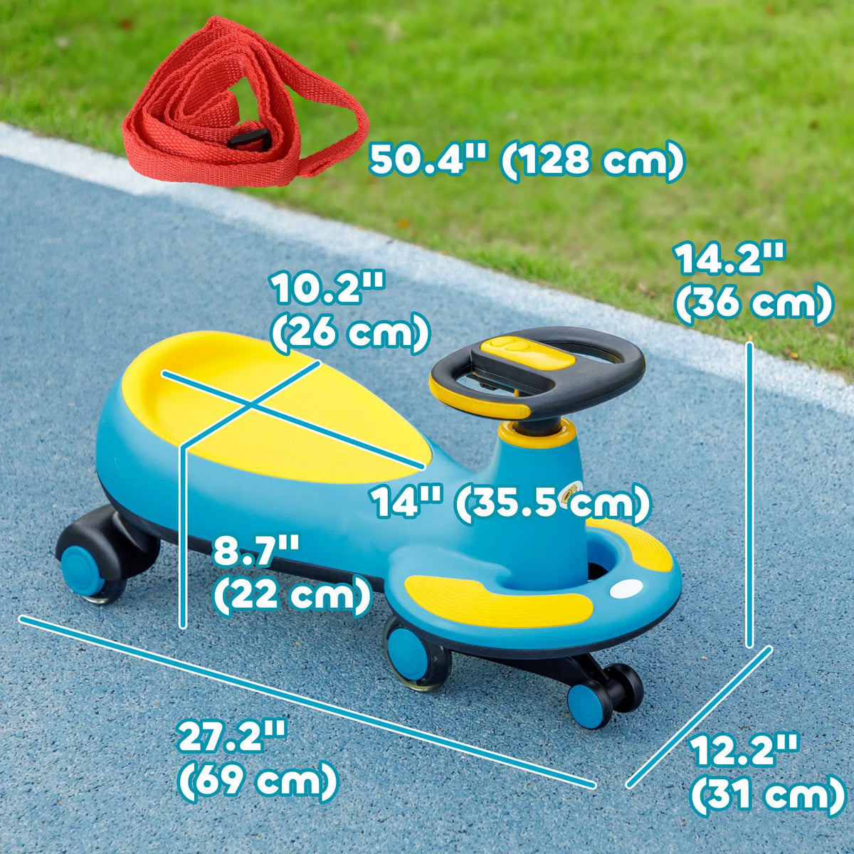 Voiture à bascule Kids avec corde de traction pour parents, musique, lumière, bleue